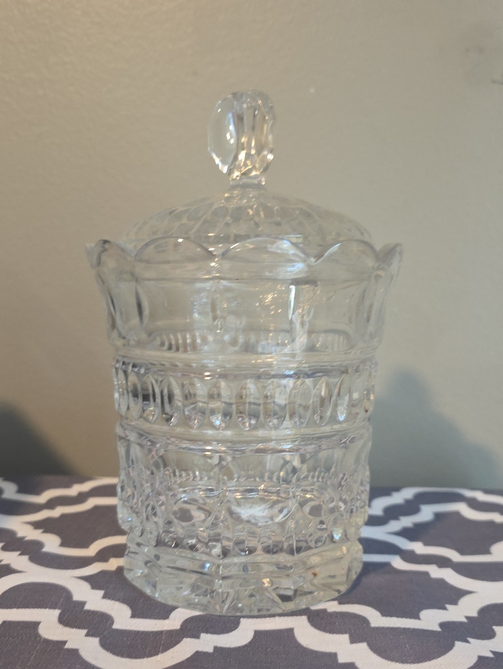 Clear Glass Lidded Candy Dish with Faceted Knob